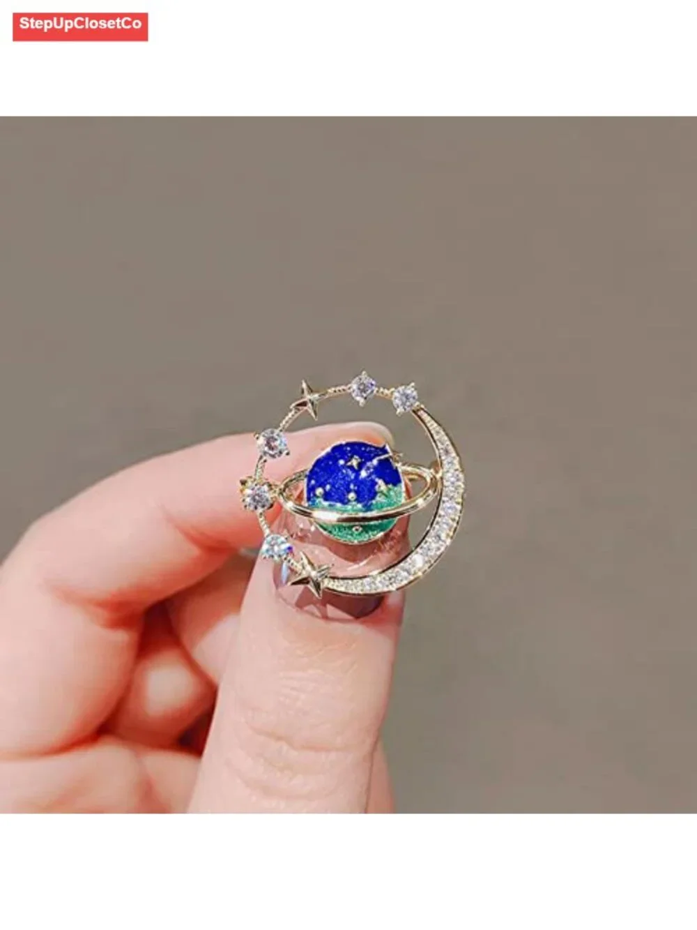 Enamel Blue Rhinestone Star Brooch Pin Sun Moon Star Zodiac Badge for Women